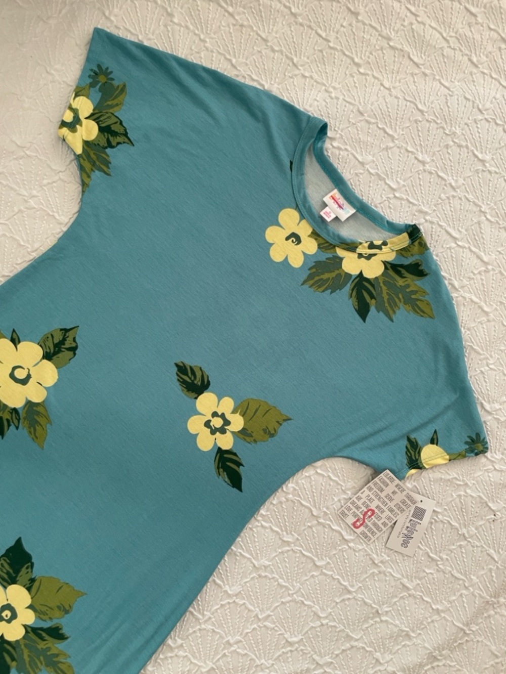 LULAROE MARIA Women's Teal Floral Maxi Dress Yellow Flower Print Sz S 6-8